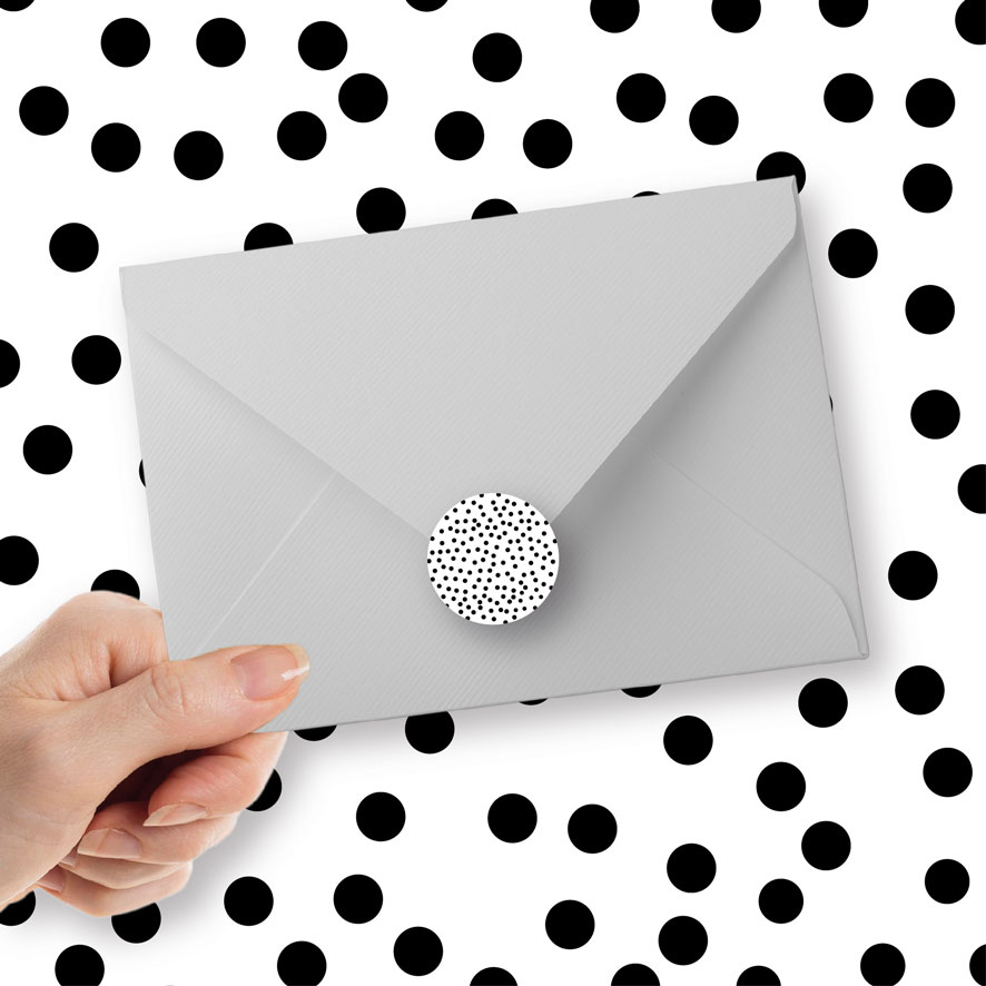 Sticker 'Ronde stippen' Confetti wit rond patronen envelop