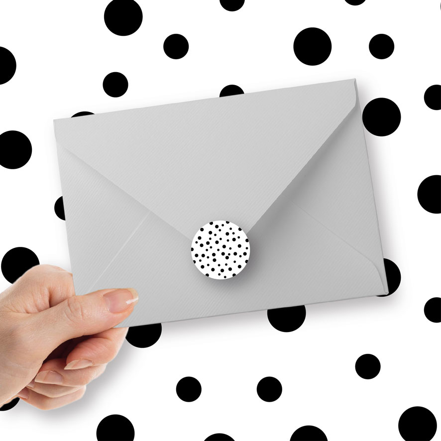 Sticker 'Ronde stippen' klein groot wit rond patronen envelop