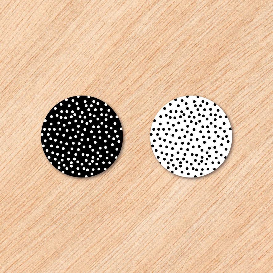 Sticker s'Ronde stippen' Confetti zwart, wit rond 30mm en 40mm patronen