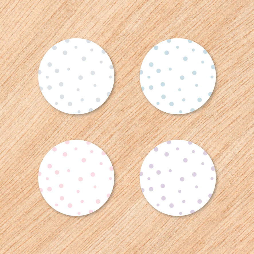 Stickers 'Ronde stippen' gekleurd klein groot lichtgrijs, lichtblauw, lichtroze, lichtpaars rond 30mm en 40mm patronen