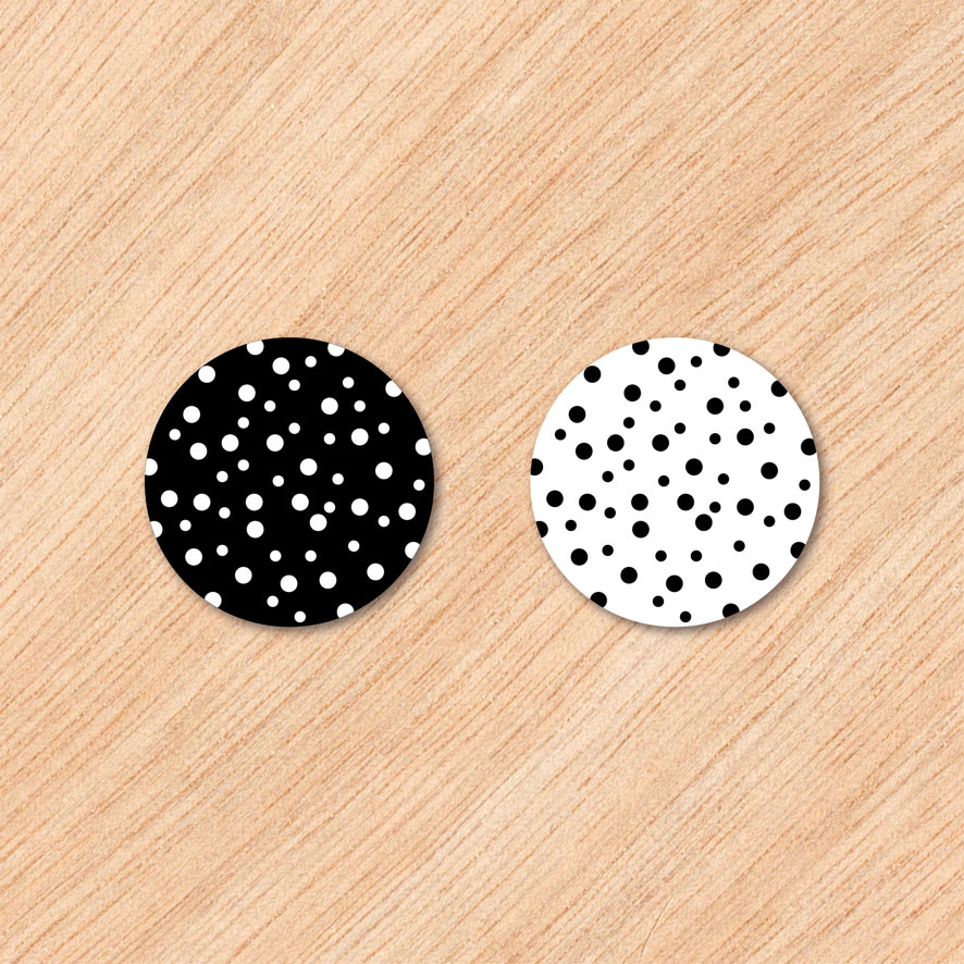 Stickers 'Ronde stippen' klein groot zwart, wit rond 30mm en 40mm patronen