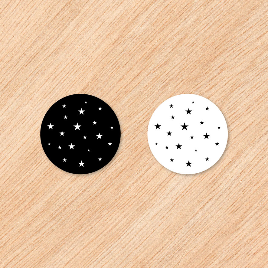 Stickers 'Sterretjes' zwart, wit rond 30mm en 40mm patronen