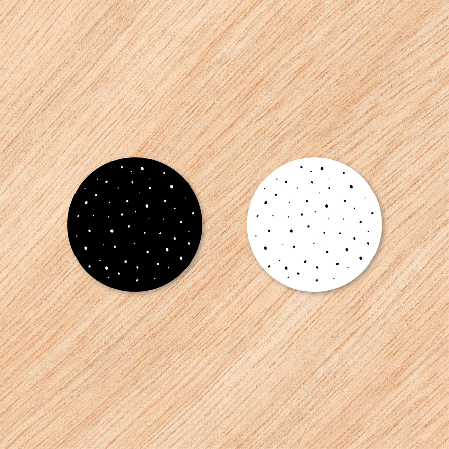 Stickers 'Stipjes' zwart, wit rond 30mm en 40mm patronen