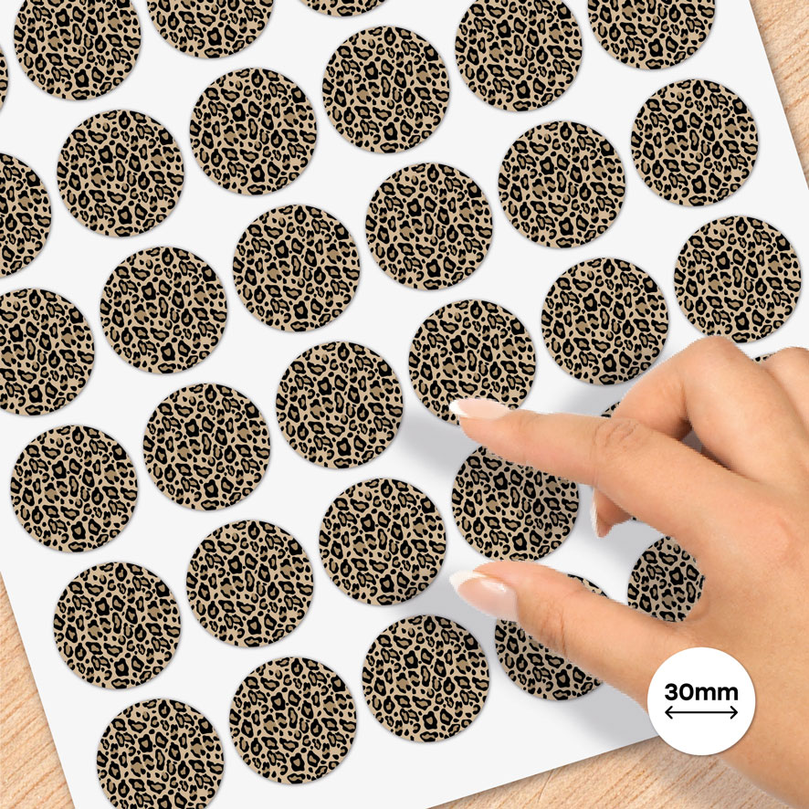 Stickervel A4 stickers 'Panterprint' lichtbruin/donkerbruin rond 30mm patronen