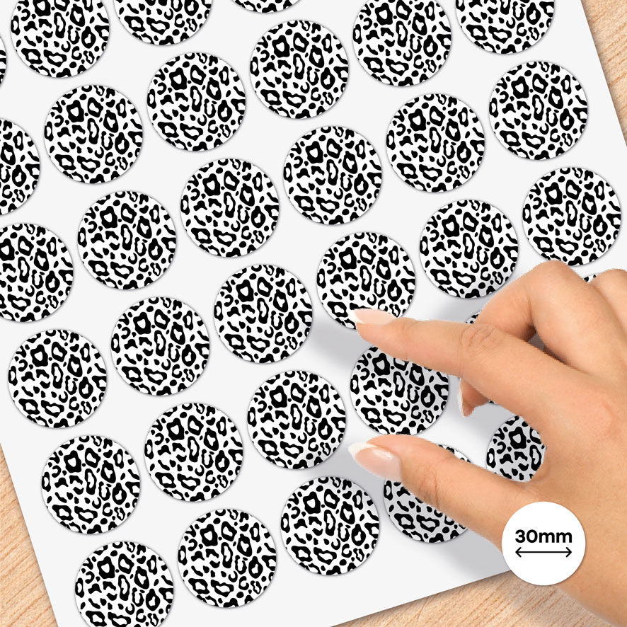 Stickervel A4 stickers 'Panterprint' zwart/wit rond 30mm patronen