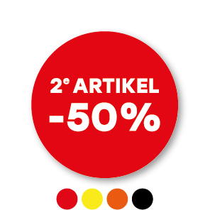 2e artikel 50% korting stickers rond