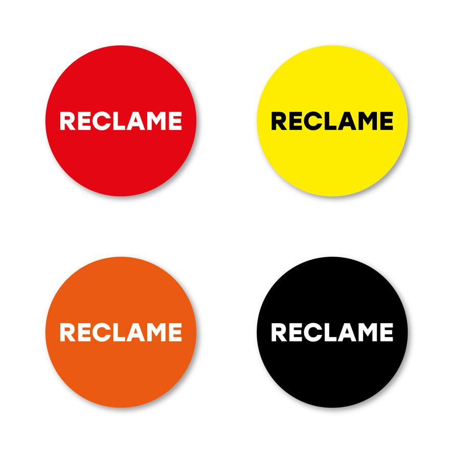 Reclame stickers rood, geel, oranje, zwart rond 30mm