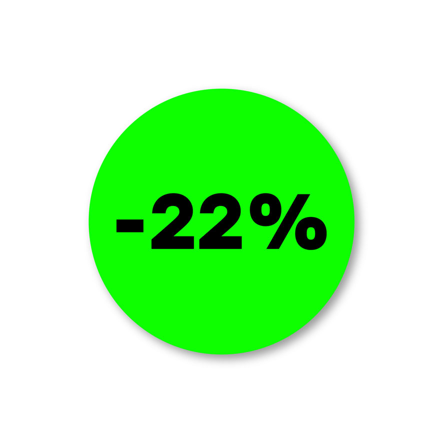 Kortingsstickers fluor groen met eigen percentage rond 15mm