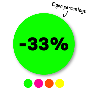 Kortingsstickers fluor met eigen percentage rond 30mm