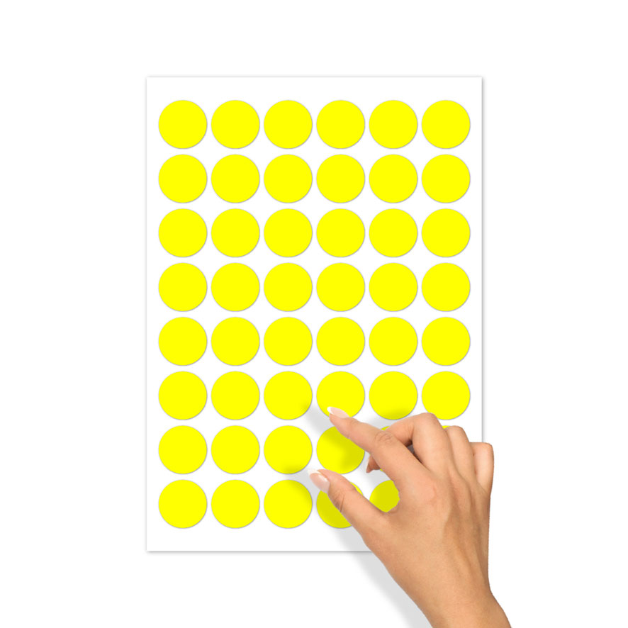 Stickervel A4 blanco fluor geel rond 30mm