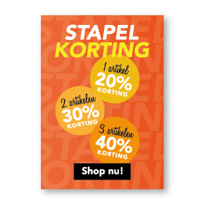 Stapelkorting poster, Shop nu, oranje