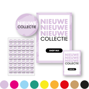 Nieuwe Collectie poster, Kortingsstickers