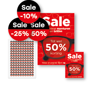 Sale poster bril, Kortingsstickers