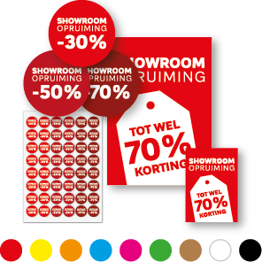 Showroom Opruiming poster, Kortingsstickers