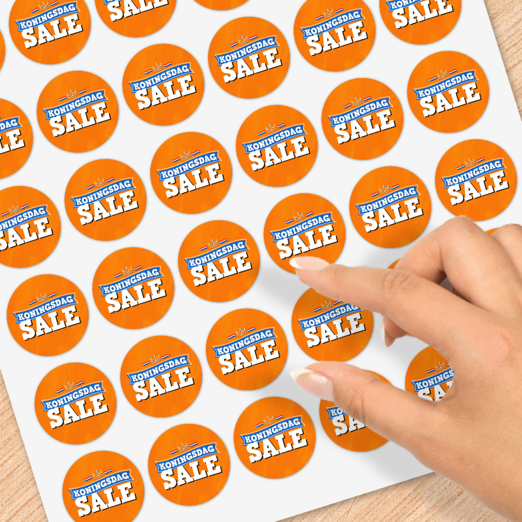 Stickervel A4 Koningsdag Sale stickers oranje rond 30mm