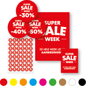 Super Sale week poster, Kortingsstickers
