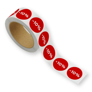 Kortingsstickers op rol -10% rood rond 30mm